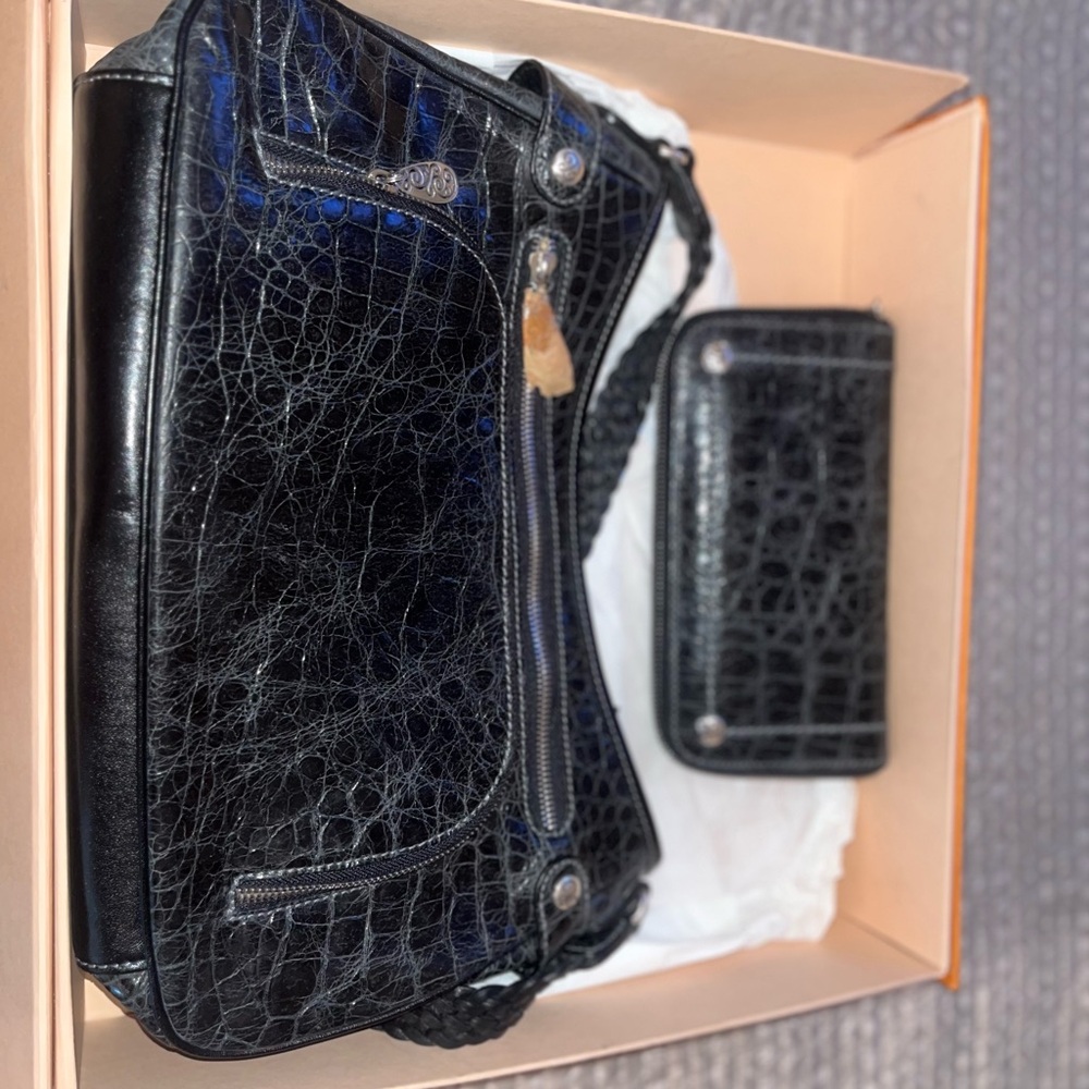 Brighton Black Shoulder Bag with Blue Accents
